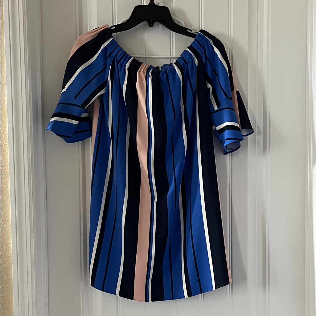 Romeo & Juliet Couture Blue And Pink Striped Blouse